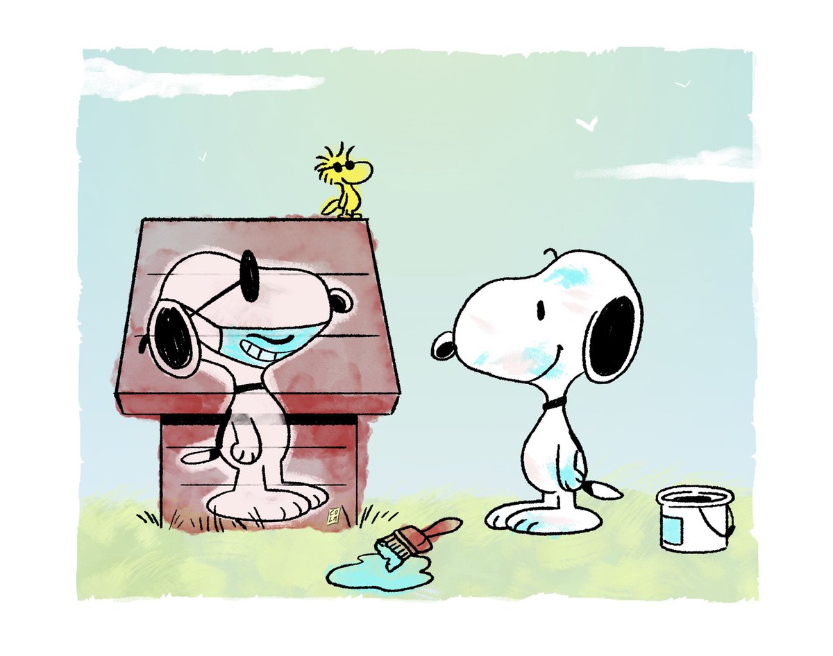 Since my #mysterio cover went down like a lead balloon I figured a little of these fellas would be a nice change. Here’s a little warm up from work this week. #Snoopy #snoopydog #woodstock #painting #doggy