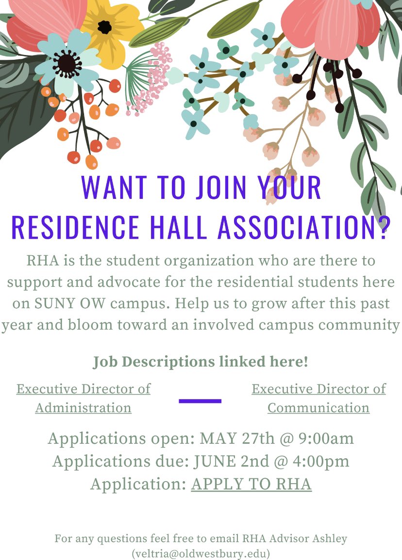 ow_rha's tweet photo. APPLICATIONS FOR RHA HAVE OPENED AGAIN! You can find job descriptions in our Insta and FB bios and the OW website! Come support our students as we transition back on campus https://t.co/uacyirX9tp