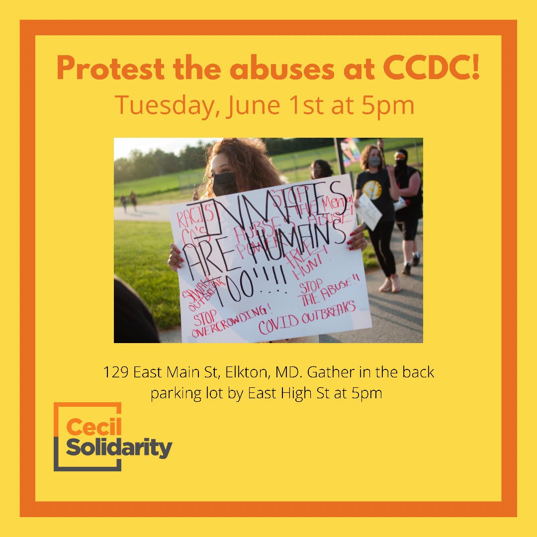 CecilSolidarity's tweet photo. The stories about what’s happening in Cecil County Detention Center are getting worse

Still sewage backing up, still medical care being denied, still dangerously overcrowded, still have a COVID outbreak

So we still protest! Follow link to the event

https://t.co/YzGSuUAoAI https://t.co/Lc4Rz3NqPJ