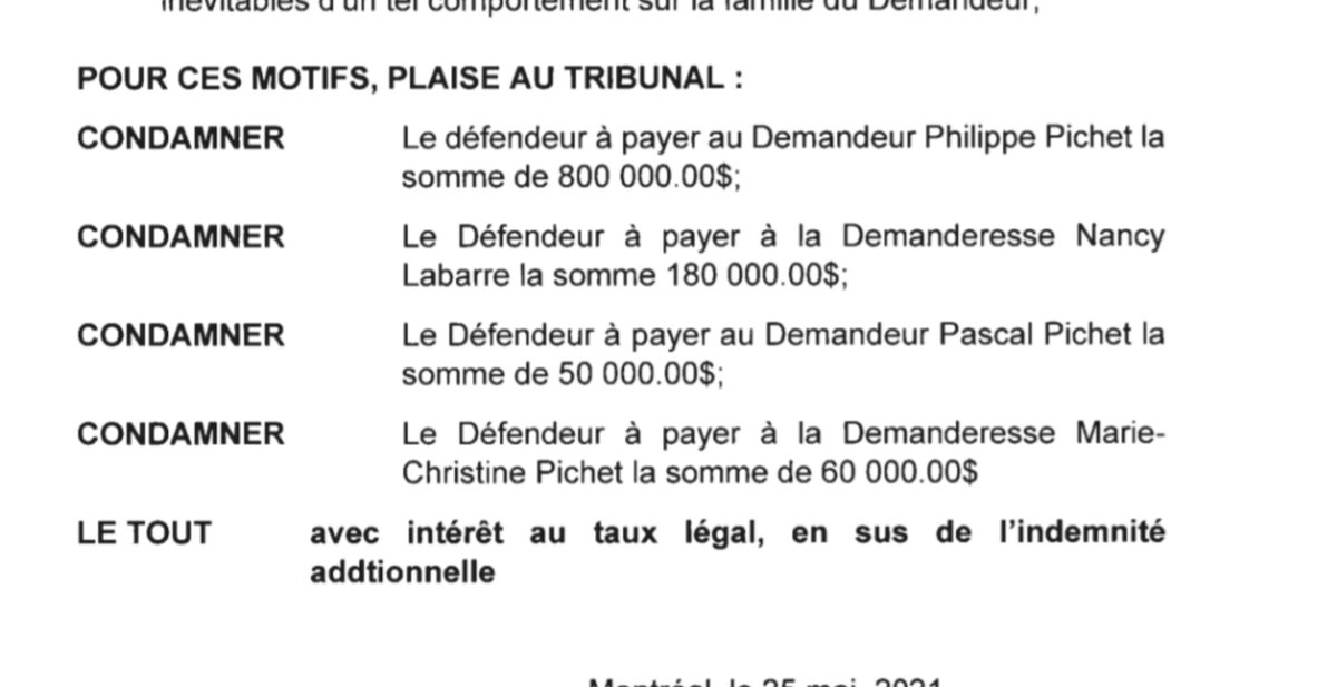 L'ex-chef de police <a href="/SPVM/">Police Montréal</a> Philippe Pichet et sa famille poursuivent Québec pour plus d'un million $.
<a href="/tvanouvelles/">TVA Nouvelles</a>