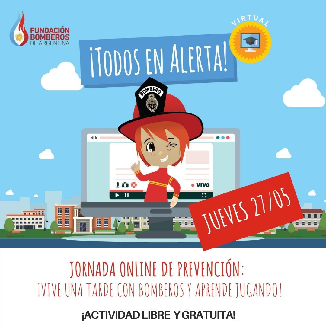 BomberosOBA's tweet photo. Hoy @BomberosFund te invita a participar en #TodosEnAlerta: una jornada de prevención abierta a la comunidad ¡aprende jugando!
📅Jueves 27/05 -18 hs ARG-URU
15 hs CR-GUA-NI
16 HS COL-ECU-MEX- PAR-PER
17 HS CHI 
00 HS ESP
▶️Velo en vivo en https://t.co/Nqi4Y9xT9w
¡Cupos limitados! https://t.co/HcOYRvUe3G