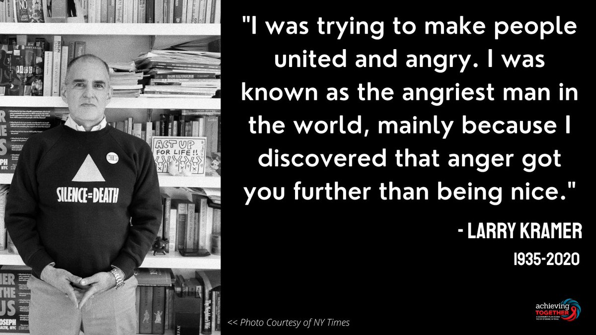 achievetgthrtx's tweet photo. Today we commemorate the one-year anniversary of the passing of AIDS activist & playwright Larry Kramer. As co-founder of @actupny & @GMHC he channeled his anger to demand better treatment & care for people living with #HIV & #AIDS.
#actupfightback #larrykramer https://t.co/1XZVoSTKkZ
