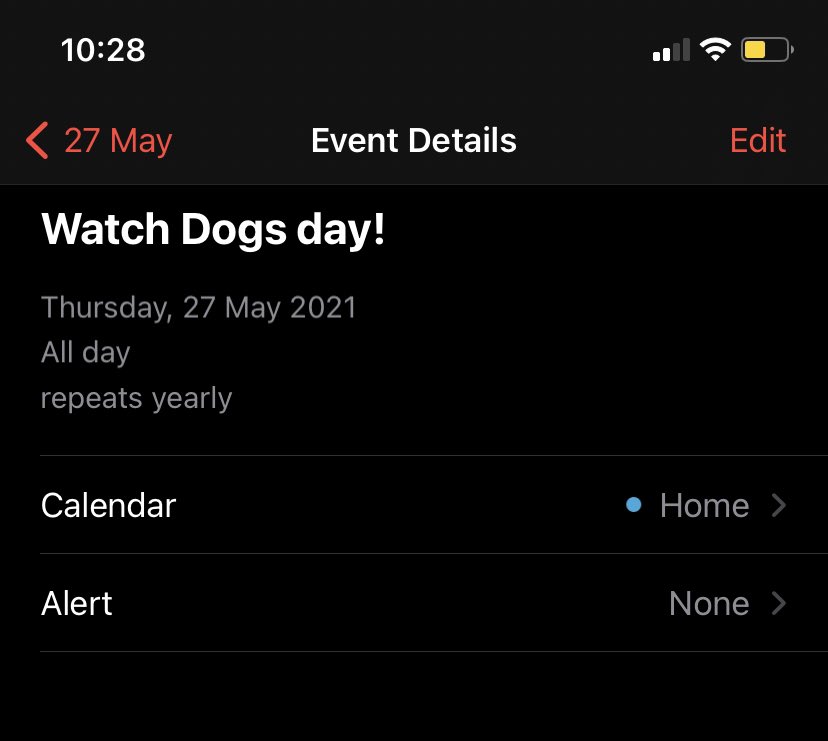 WatchDogsNet's tweet photo. lmao so I have an event on my calendar set since 2014 for the release of the game and it repeats yearly @watchdogsgame 
Made me log in to twitter after a while https://t.co/poNr2qBHFG