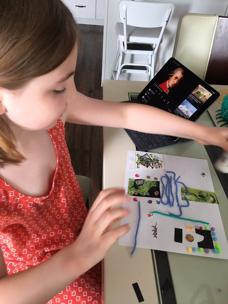 JenniferDNorth's tweet image. Dinosaurs feasting on turtles! Creating a collage inspired by Mozart’s Requiem. No feast is complete without a beheading. #musicislife #ablearningathome #drclarkelementary @fmpsd