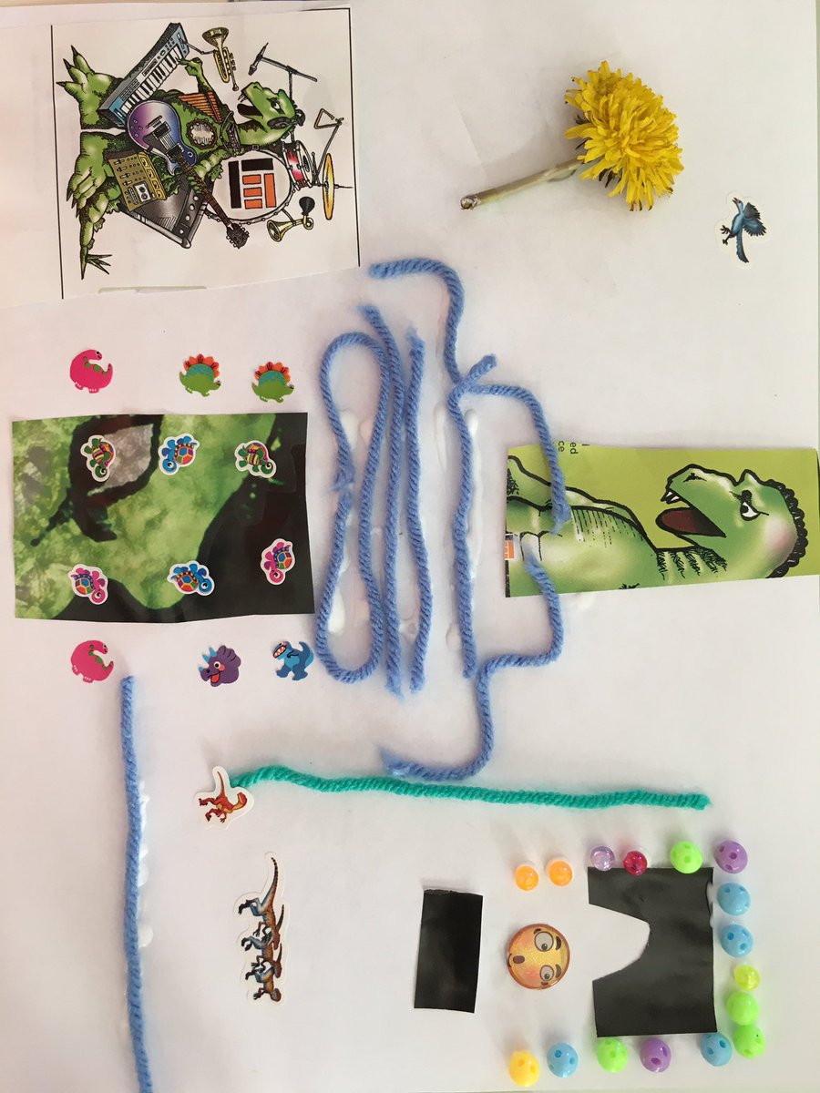 JenniferDNorth's tweet image. Dinosaurs feasting on turtles! Creating a collage inspired by Mozart’s Requiem. No feast is complete without a beheading. #musicislife #ablearningathome #drclarkelementary @fmpsd