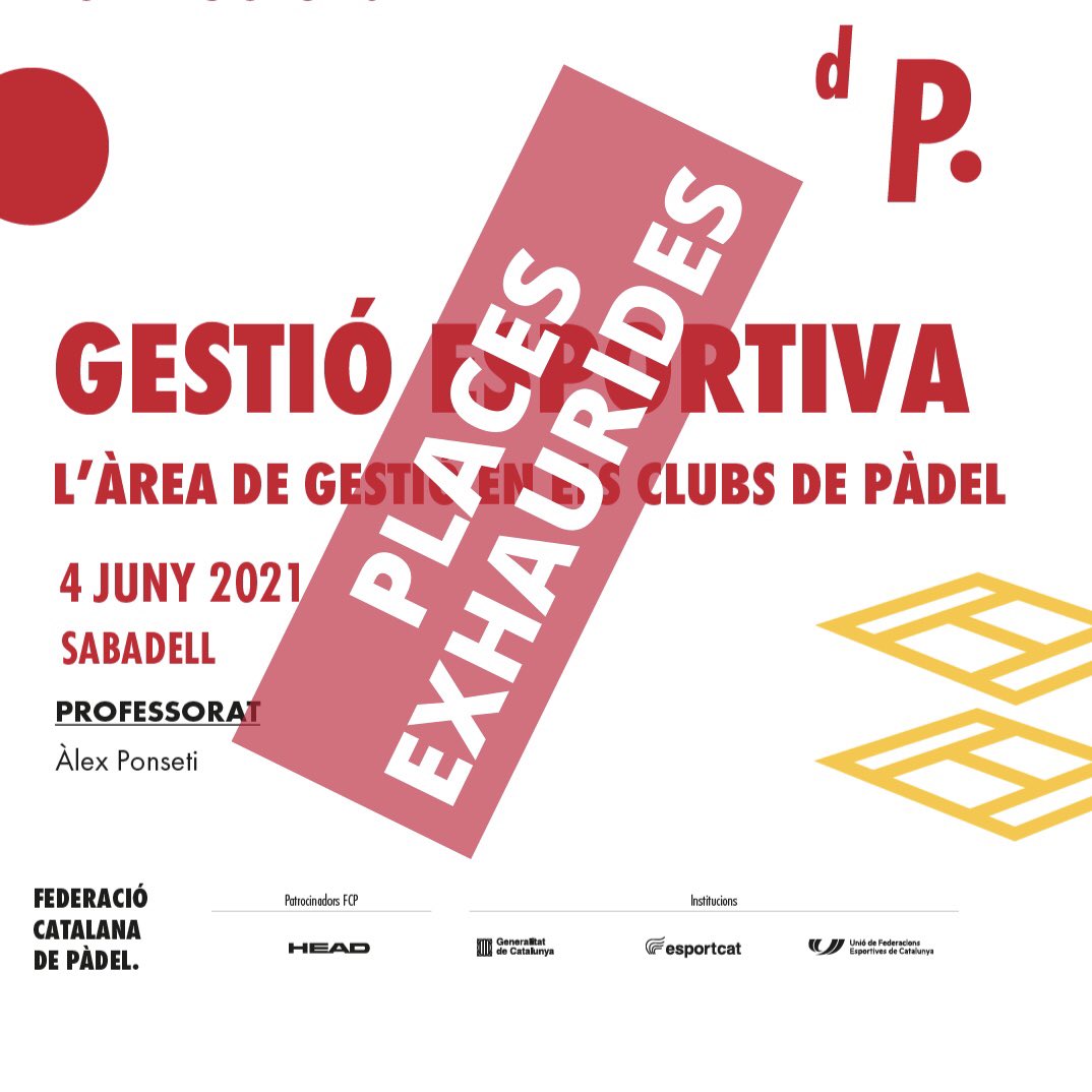 ⚠️ PLACES EXHAURIDES ⚠️

Moltes gràcies a totes/s per omplir una vegada més les nostres formacions.

📅 4 de Juny
📍 Sabadell
🔝 Gestió Esportiva: L’ Àrea de gestió 
🗣 Àlex Ponseti

#FormacioFCP #Pàdel #Català #Gestio #Club