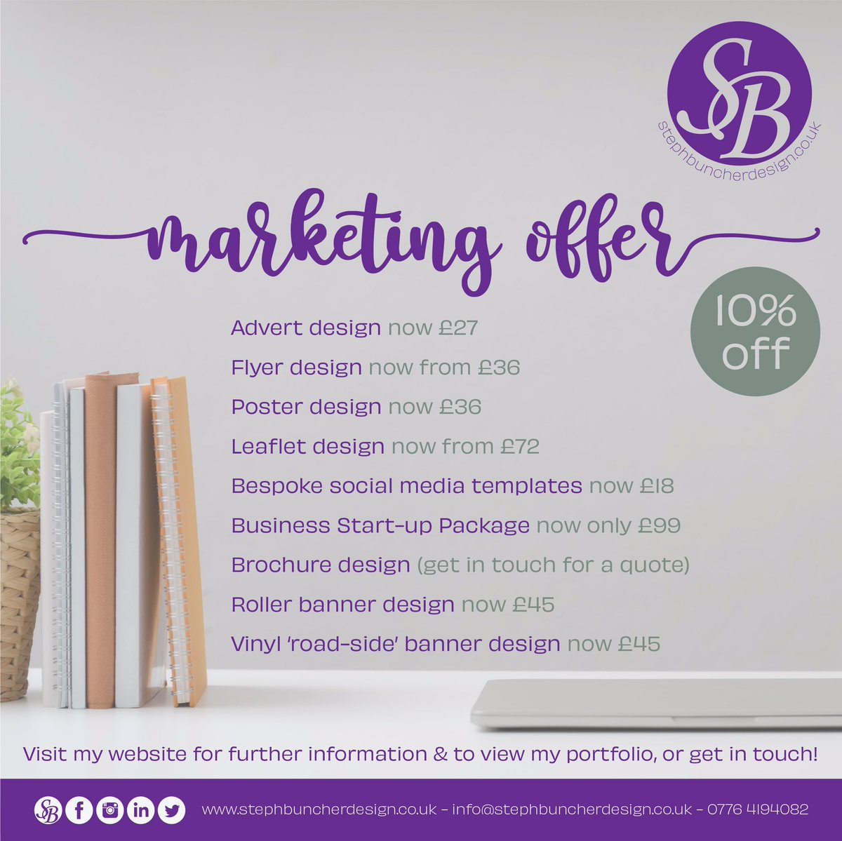 SBuncherDesign's tweet image. 10% off selected marketing materials (see my website for more info).
Offer ends on 31.05.21.

#marketingoffer #designoffer #tenpercentoff