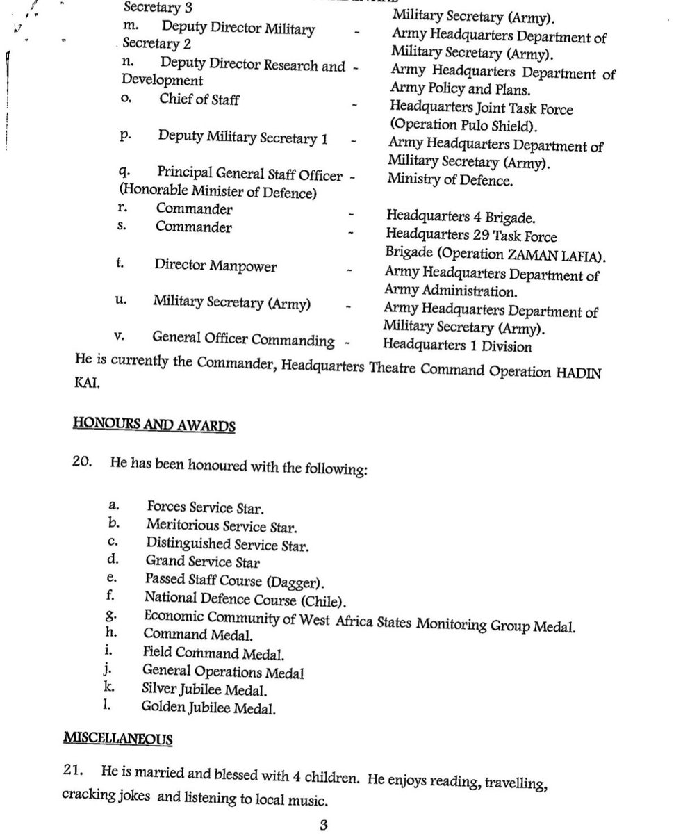 GarShehu's tweet photo. Résumé/CV of newly appointed Chief of Army Staff (COAS), Major General Farouk Yahaya. https://t.co/cLXCuTLAdH
