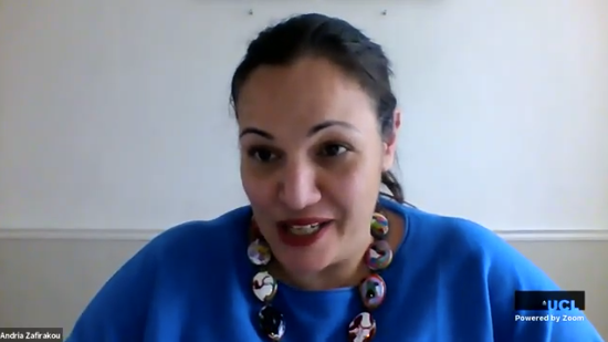 IOE_London's tweet photo. @Dominic_Wyse @PrimaArtClass Just like at her #TeacherPrize lecture, @Andriazaf is bursting with
touching stories from her arts classroom. She says "if our young people are running to our art rooms for sanctuary, we must listen".
#IOEDebates https://t.co/oZTBKr8W4z
