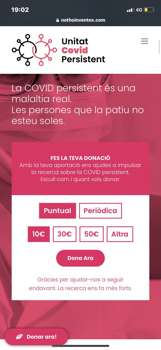 COVID19persist1's tweet photo. 📣 @FLSida, @IrsiCaixa i @HGermansTrias en col·laboració amb @COVID19persist1 us presentem la nova web sobre la Covid Persistent. 
La #COVIDPersistent és real. #nothoinventes #JoEmCorono 

Fes la teva aportació per impulsar la recerca!!

 👉🏾       https://t.co/q6BbziMMcz https://t.co/kzqCxp7a9j
