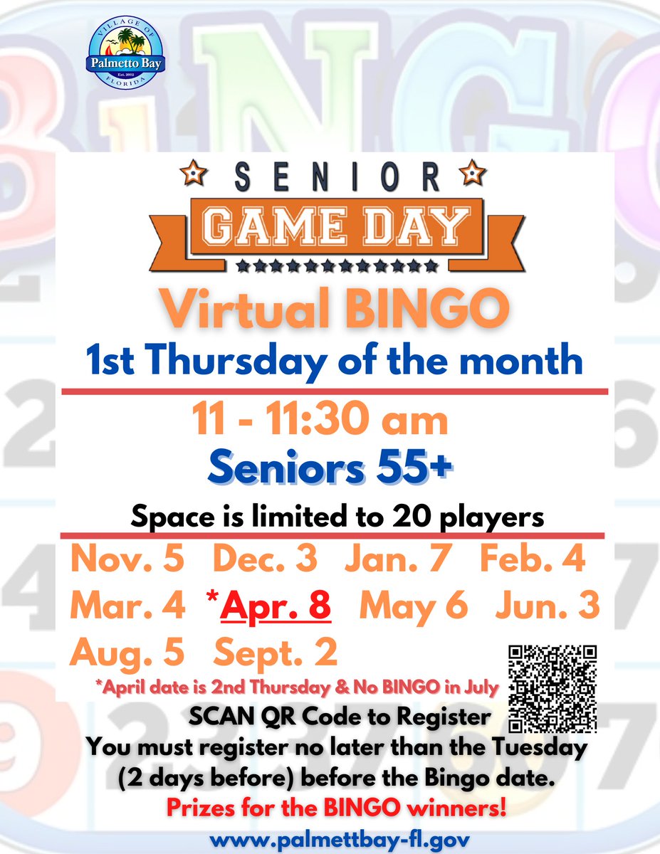 anitere_flores's tweet image. Time for BINGO! with the Village of Palmetto Bay!

Register here for tomorrow's virtual event: bit.ly/2QSvH2Q

#linkinbio #virtualbingo #seniorevents