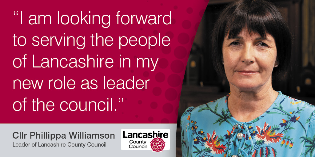 LancashireCC's tweet photo. County Councillor Phillippa Williamson has been formally appointed as leader of Lancashire County Council. County Councillor Barrie Yates has been appointed as chairman.

As council leader, Councillor Williamson has appointed her new cabinet. https://t.co/djNajsbNrL