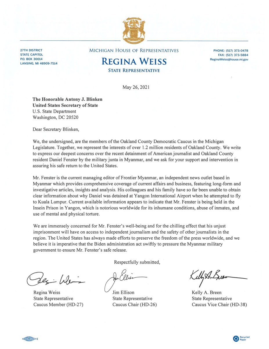 bryanFenster's tweet photo. Day 4. We have no official update. But a big thank you to Rep. Weiss and the MI House of Reps for passing res. 118, urging @Potus @SecBlinken and the @StateDept to secure Danny’s immediate release. Please RT, and now let's get the attention of #Congress!  
#BringDannyHome https://t.co/2pouzKbIeR