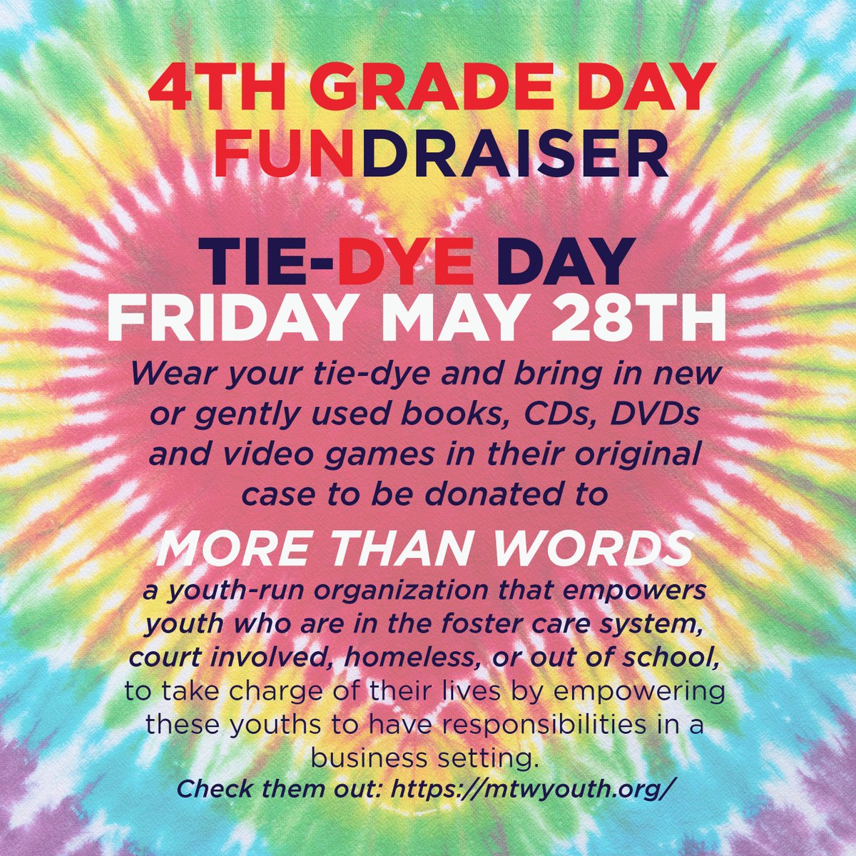 Don't forget to wear your tie-dye tomorrow!