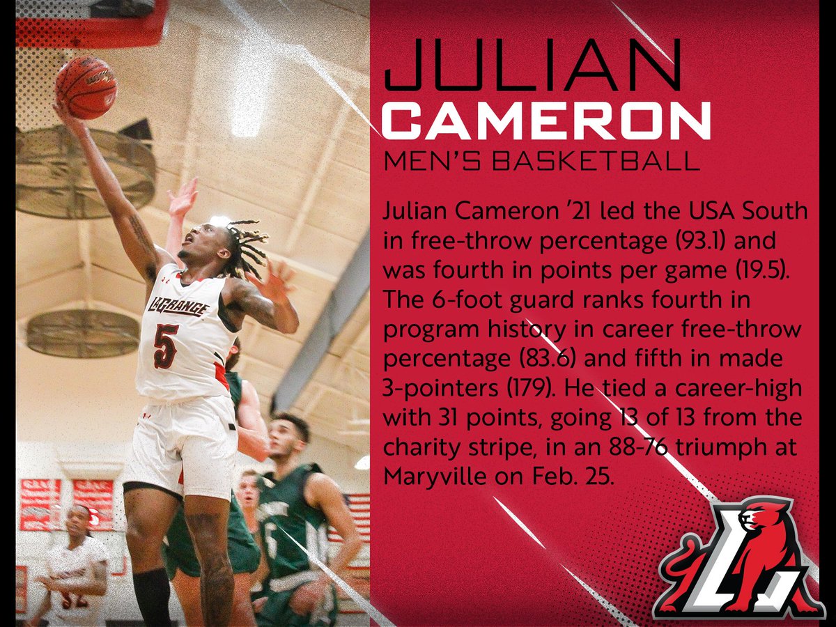 MBB: Julian Cameron '21 is next on our senior standout performer series. Cameron earned USA South All-Conference West Division first team honors in 2021. He became the 30th Panther to score 1,000 points at Piedmont on Jan. 22. <a href="/souslaflame/">Julian</a> <a href="/LCpanthersRUN/">Coach K. Wallace</a> @LC_MBB | #LCPantherProud