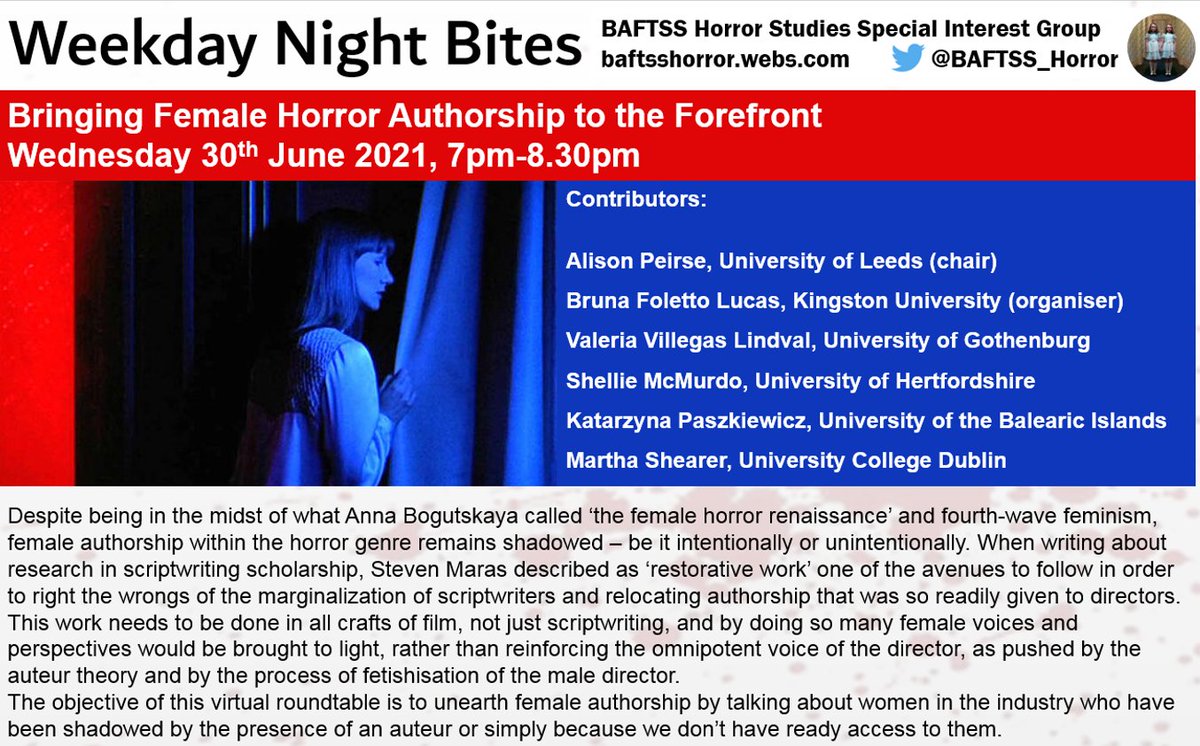 Registration for our June event on women's authorship in horror is now open! Featuring Alison Peirse, @Bruna_FinalGirl <a href="/morenadefuego/">Morena de Fuego, PhD.</a> <a href="/horrorshow___/">Shellie McMurdo</a> @MarthaPShearer and Katarzyna Paszkiewicz. Register here: forms.office.com/r/icqs6mPDMk