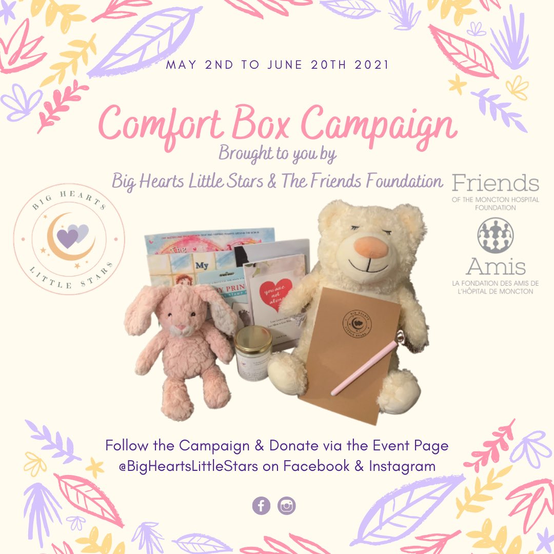 Want to help bereaved families who’ve lost a baby? Follow our campaign and donate if you can!
Sharing helps too! 
#comfortboxcampaign #lossmom #Moncton #fundraising 
friendsfoundation.akaraisin.com/ui/ComfortBoxC…