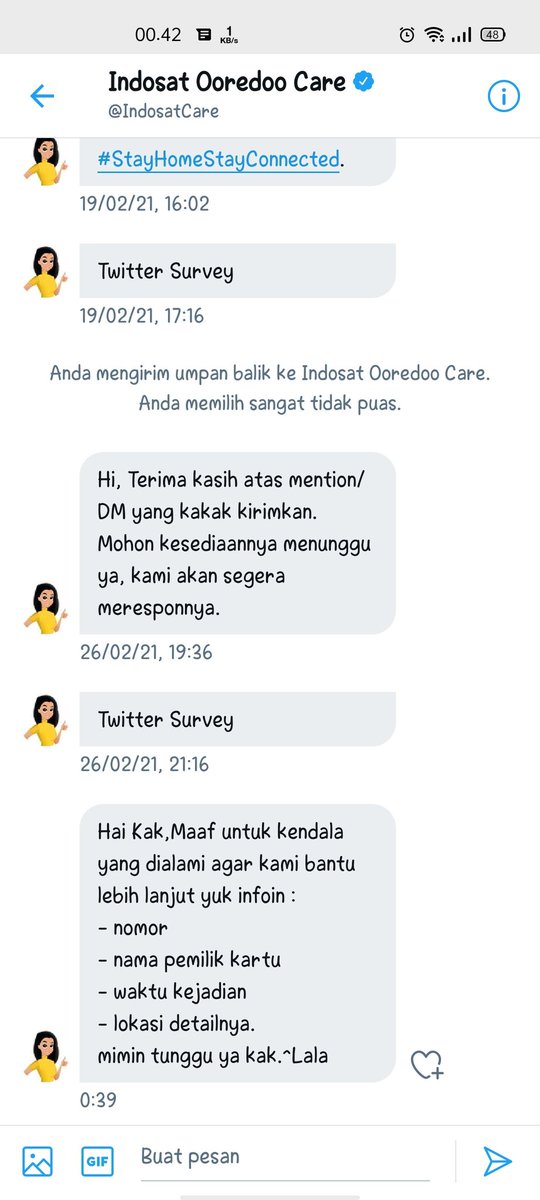 ac3ngan's tweet photo. @IndosatOoredoo ko ditanya malah nanya kejadian, ini tu pertanyaan simple, &amp; yg bikin jenuh msh nanya data pribadi sy pdhl tinggal scroll keatas semua tu ada. Kenapa sih pelanggan ga secepatnya dibikin mudah?? @IndosatCare https://t.co/sCnAC2Ofbp