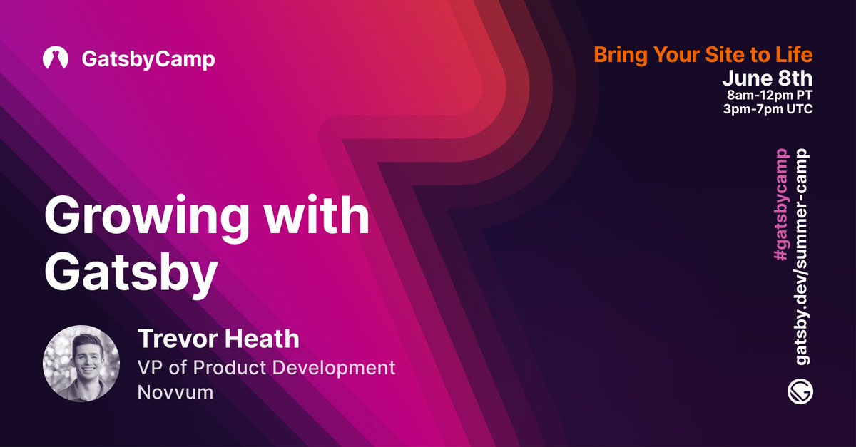 🤔 Dynamic or static? No need to choose when you can leverage Gatsby to create hybrid experiences.

🏕️Join <a href="/TheTrevorHeath/">Trevor Heath</a> from <a href="/novvumio/">Novvum Software</a> at #GatsbyCamp on June 8th for "Growing with Gatsby" where he'll show you how. Ask questions live after the talk.

👉🏾bit.ly/3bwtAc5