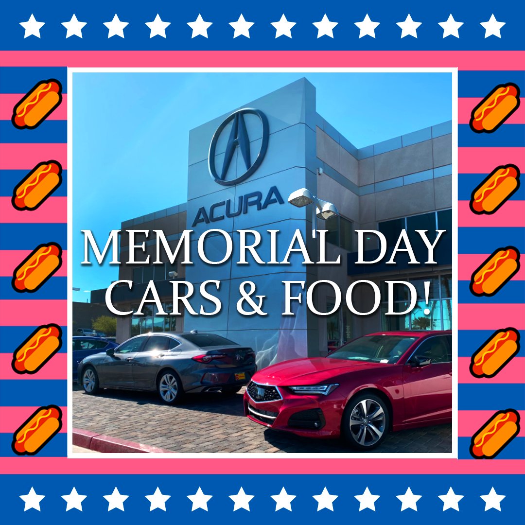 CWAcura's tweet photo. Memorial Day is a special time that we want to provide something nice for those who come to the store on Monday the 31st. 
We will have hot dogs and hamburgers for all of our guests who come in that day.
Call us anytime to schedule a test drive - 702-835-7711 https://t.co/V6toXnOUG6