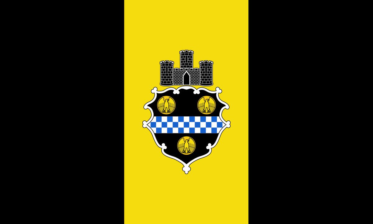 joshuagilbert's tweet photo. The city flag for Pittsburgh is black and gold, and was adapted from the family crest of the city’s founder, William Pitt, and adopted as far back as 1816 - the colors of the three major sports teams all pay homage to the flag #DidjaKnow https://t.co/3Uya9ggosV