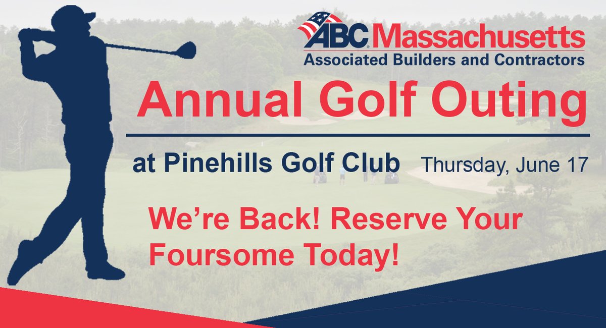 The ABC MA Golf Outing is back!  Join us on June 17 for the return of our annual golf outing at Pinehills Golf Club in Plymouth.  Be sure to reserve your foursome today!  Click here to learn more and register: conta.cc/3fagrGG