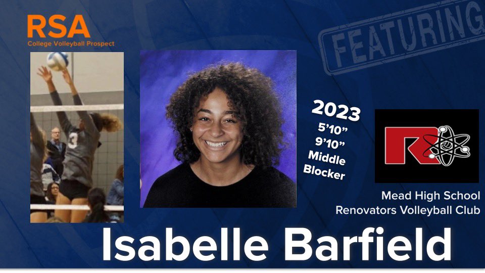 🏐FEATURE🏐 RSA VB athlete Isabelle Barfield, 2023 5’10” MB from Spokane, WA. Izzy plays for Renovators VBC and for Mead HS, has a 4.0 GPA on varsity since her freshman year. Welcome Izzy! • rsascouting.com/recruits/isabe…