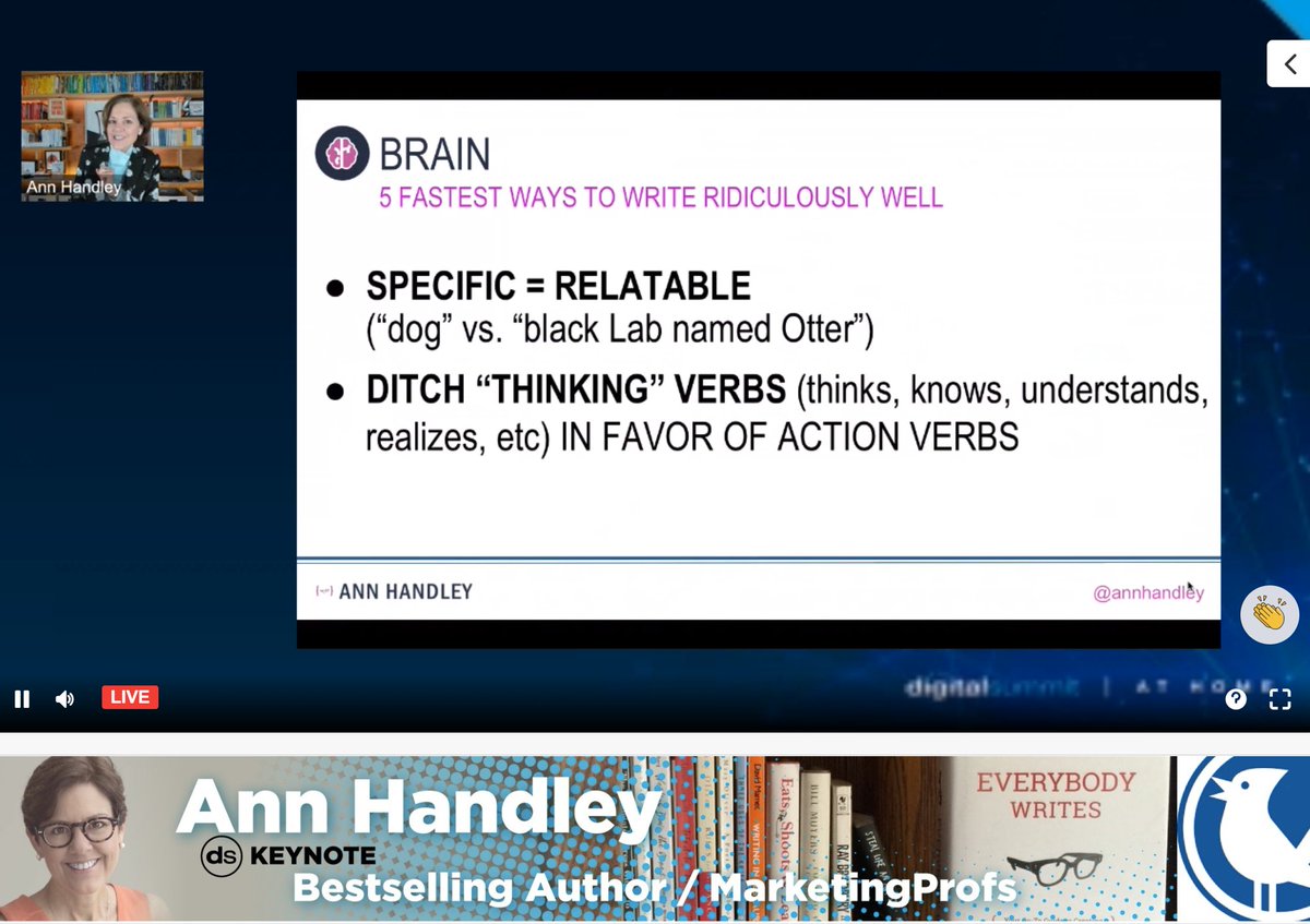 thebobcargill's tweet photo. In these slides, @annhandley @MarketingProfs shares "5 fastest ways to write ridiculously well" with her audience during her presentation today on storytelling at @DigitalSummits #DSatHome... https://t.co/Gek8rivHYo
