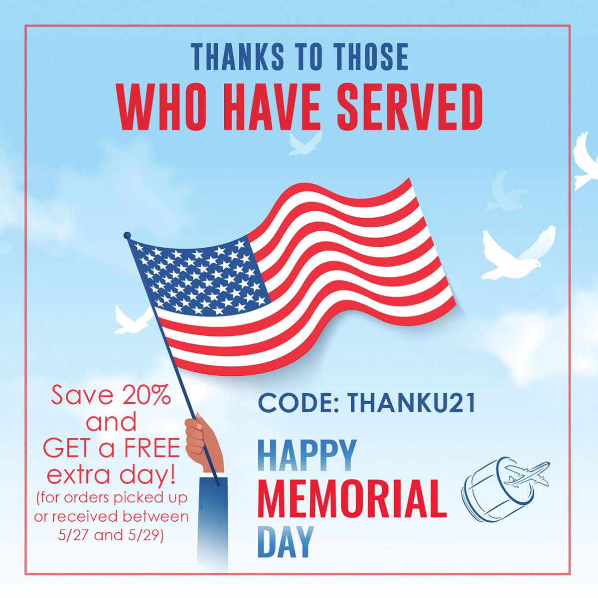 Lensfly's tweet photo. Flash savings for Memorial Day Weekend.  Order now and use code: THANKU21 to save 20% on rentals this weekend! https://t.co/nsOI4LcFiD