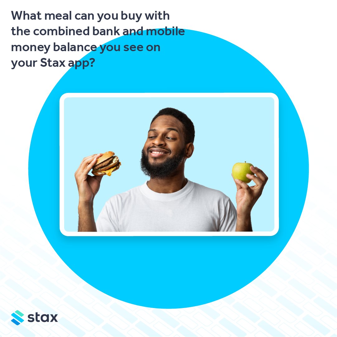 joinstax's tweet image. Check your balance easily across all your bank and mobile money accounts with the Stax app, and tell us what you're eating. 🍞 🍗 🍔 🍟

Install Stax now: bit.ly/3nbrQK0
#LifeMadeSimple #MoveMoneyWithoutStress