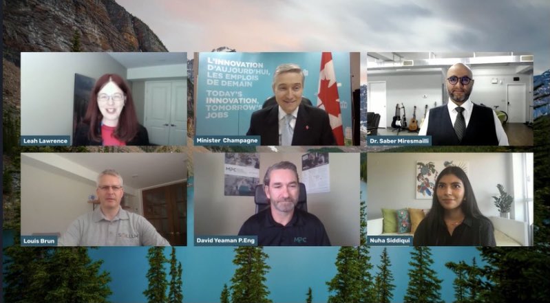 FP_Champagne's tweet photo. Great discussion with Leah Lawrence and 4 Canadian innovative companies to discuss the role of #cleantech in the transition to a green economy. Each of you play a key role in today's green recovery - let's turn this net zero ambition from promise to reality! https://t.co/Wu9T5LwSB0