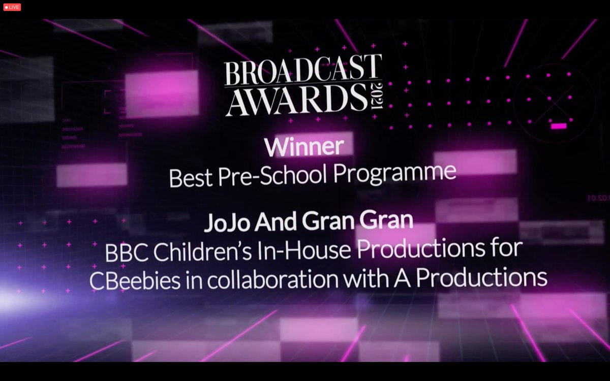 It was a real joy judging the Pre-School category, and 'JoJo &amp; Gran Gran' is a total delight. Well deserved! #BroadcastAwards <a href="/CBeebiesHQ/">CBeebies Parenting</a>