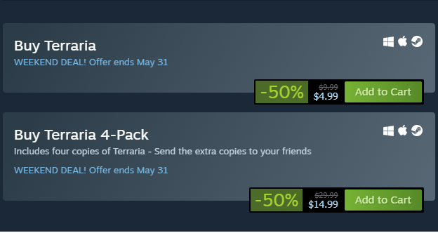Terraria🌳 on X: Terraria is 50% off during the @Steam Open World Sale!    / X