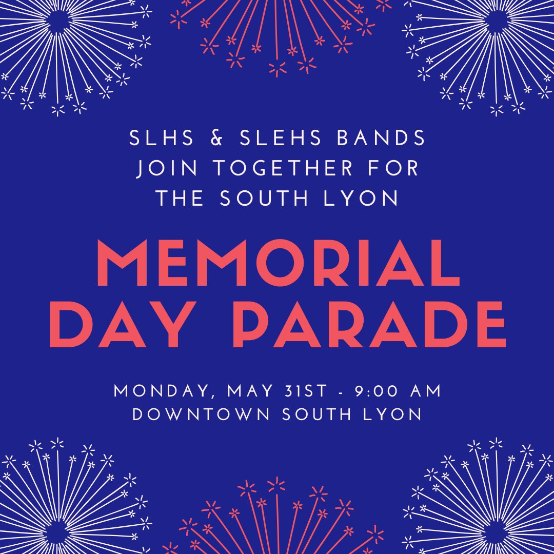 Watch for us with the SLEHS Bands in the Memorial Day Parade this weekend! The event will also be streamed via SL Community TV facebook.com/42897631056786… @MrMSmithMusic