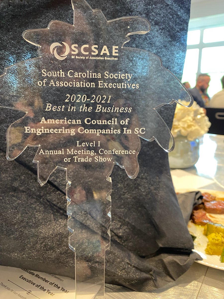 theACECSC's tweet photo. #ACECSC won two @SCSAE  "Best in Business" Awards today. One for the 2020 ACEC-SC / @SCDOTPress  Virtual Annual Meeting &amp; Trade Show, &amp; the other was for the webinar series we put together for our members last year during the height of the pandemic.  #bestinbusiness #SCSAE https://t.co/5JhV9y5esG