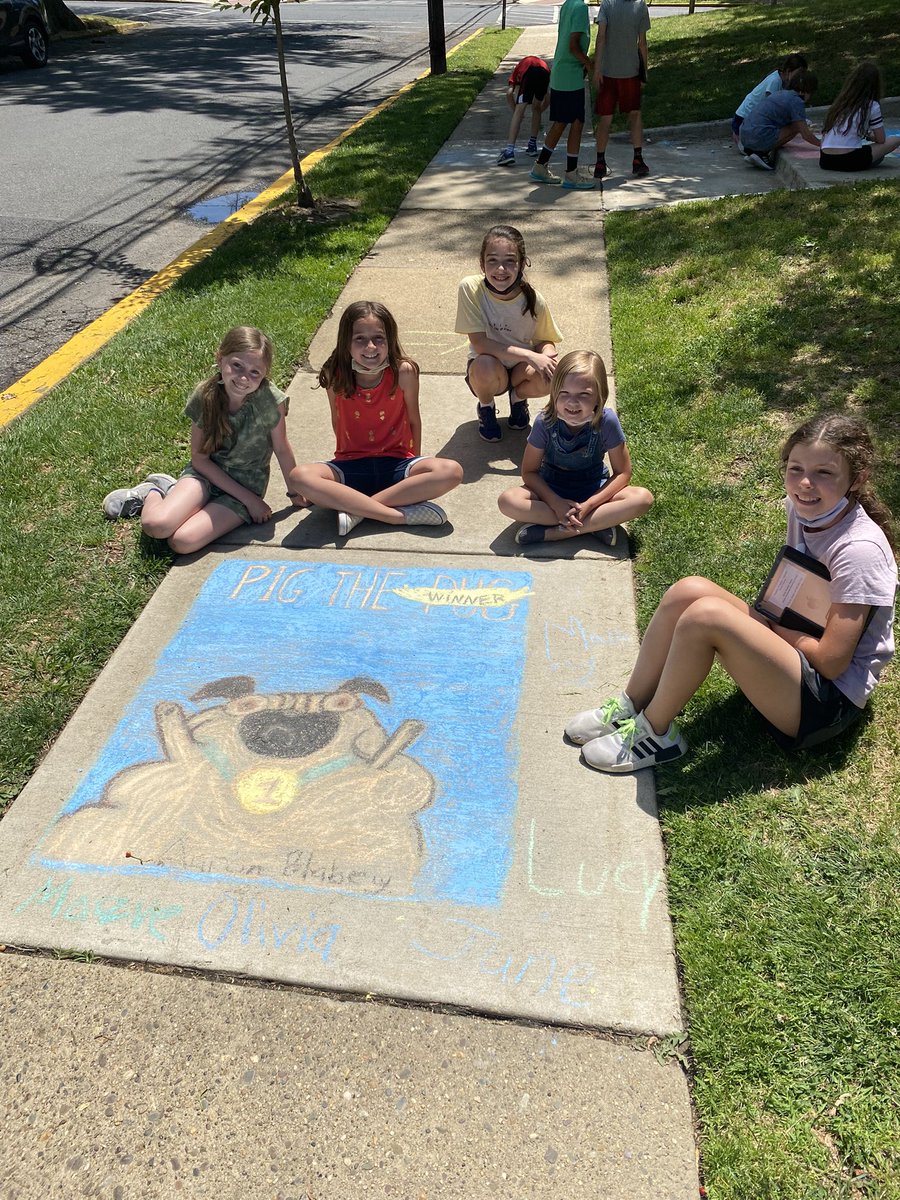 5th and 3rd grade book buddies made our sidewalks beautiful!!! Look at those book covers!