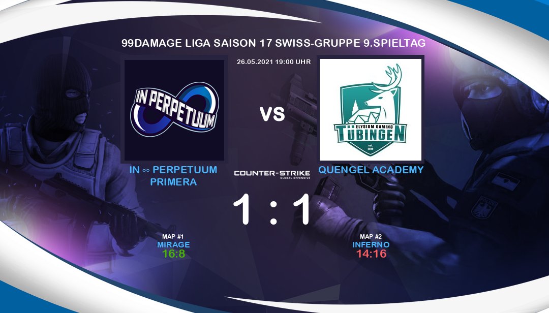Jetzt heißt es warten und hoffen
Division 4 in greifbarer Nähe

Das Mainteam Primera von In Perpetuum hat mit einer sehr ordentlichen Leistung den letzten Spieltag der Saison absolviert. 

Gegen "Quengel Acadamy" lautet das Endergebniss 1:1

 Mehr auf inperpetuum.eu/news