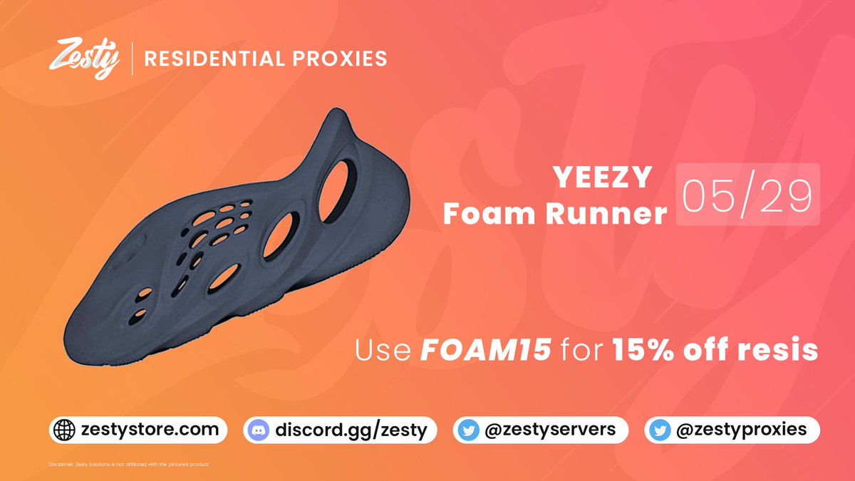 Yet another profitable weekend is upon us with the release of the Yeezy Foam Runners! Get your last minute proxy needs met with our spicy Residential plans.

Use code "FOAM15" for 15% off!
zestystore.com/proxies/pricin…