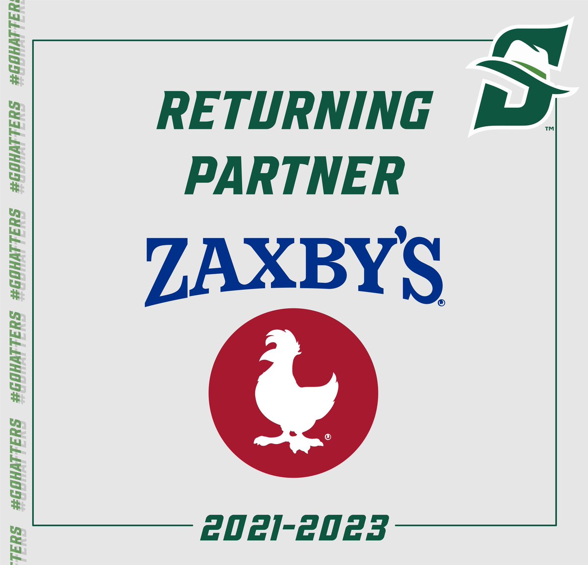 StetsonHatters's tweet photo. Excited to renew our partnership with @Zaxbys ! #GoHatters https://t.co/n1ID1xkhrR