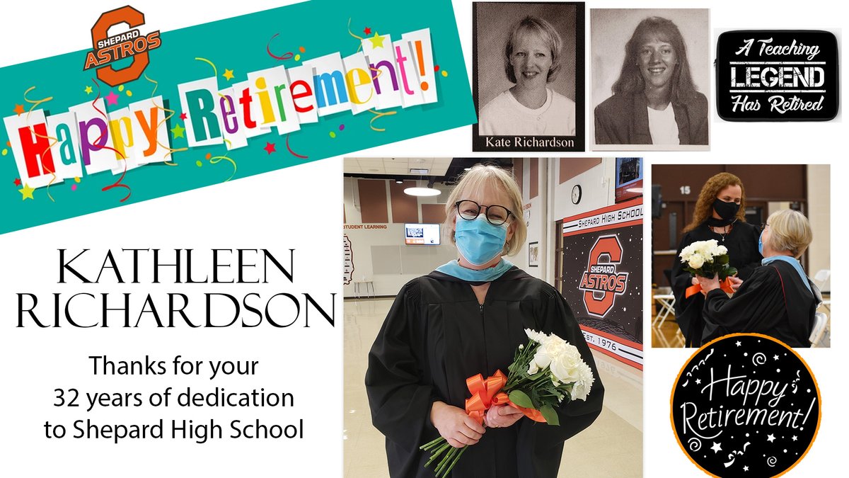 AstroworldMedia's tweet photo. Congratulations to special ed teacher Kate Richardson on her retirement after 32 years of teaching at Shepard High School. We will miss you! https://t.co/jKsKwDDcIY