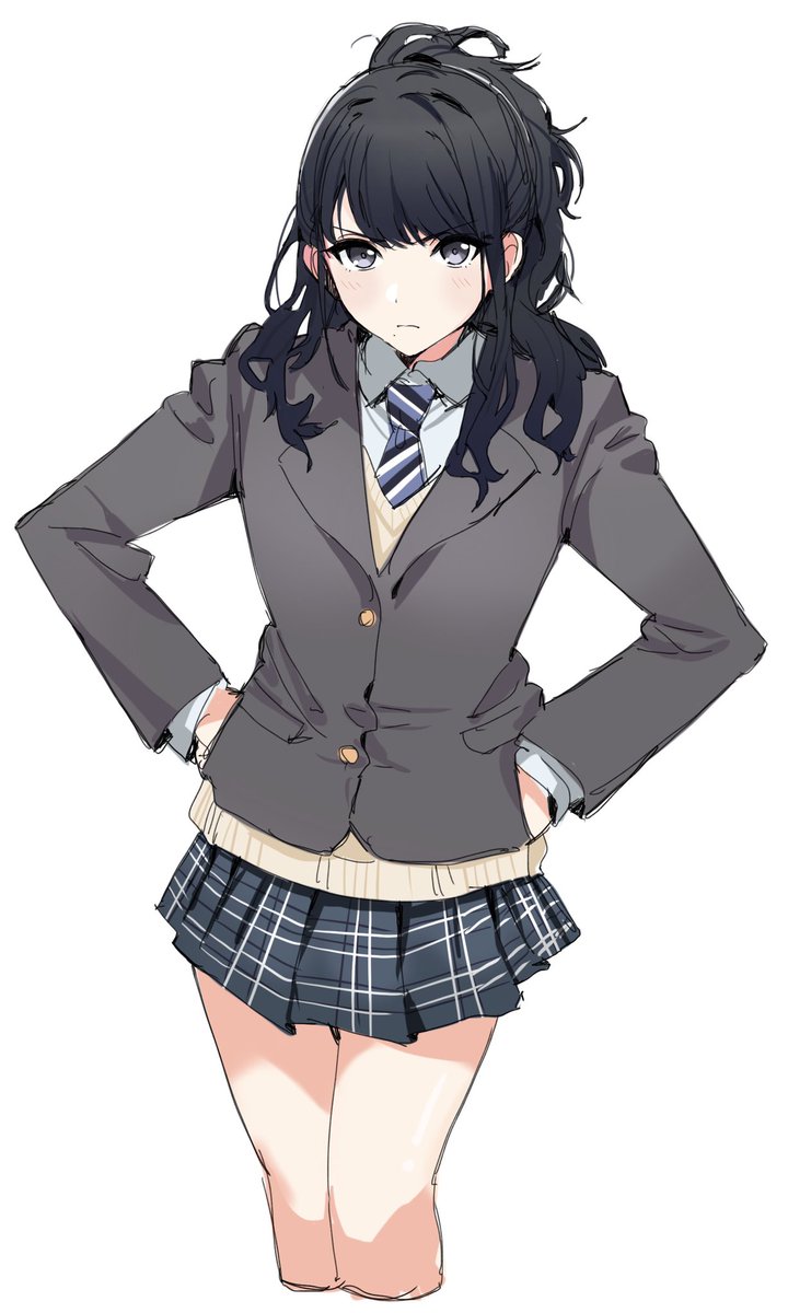 kazano hiori 1girl solo skirt necktie school uniform black hair jacket  illustration images