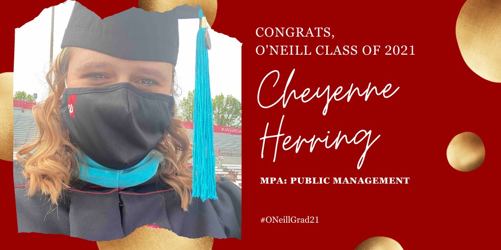 IUIONeill's tweet photo. We love sharing pix of our proud grads! That includes Cheyenne Herring. She earned her Master of Public Affairs in Public Management and is ready to put the lessons learned at O'Neill to work and make this world a better place. Congrats Cheyenne!
#ONeillGrad21 https://t.co/E6OgJzLo0o