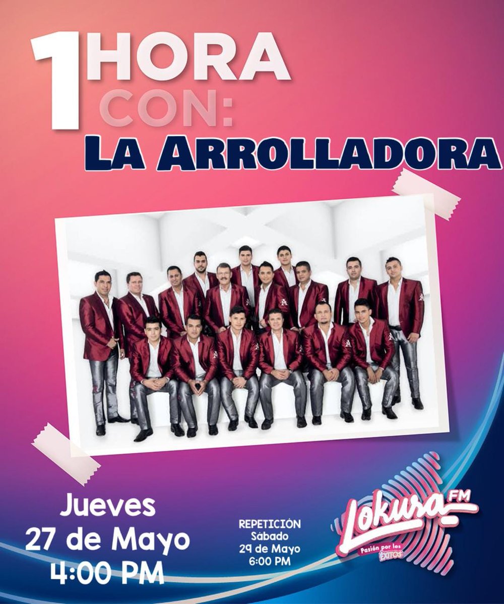 LokuraFM_MX's tweet photo. Bienvenidos a #UnaHoraCon @Arrolladora
WhatsApp 56 2172 9824 📲
Programa especial conducido por @LuRnandez 🎙️
Esperamos que lo disfruten 📻
Repetición sábado a las 6 de la tarde ⏰ https://t.co/CtOKpSbbPb