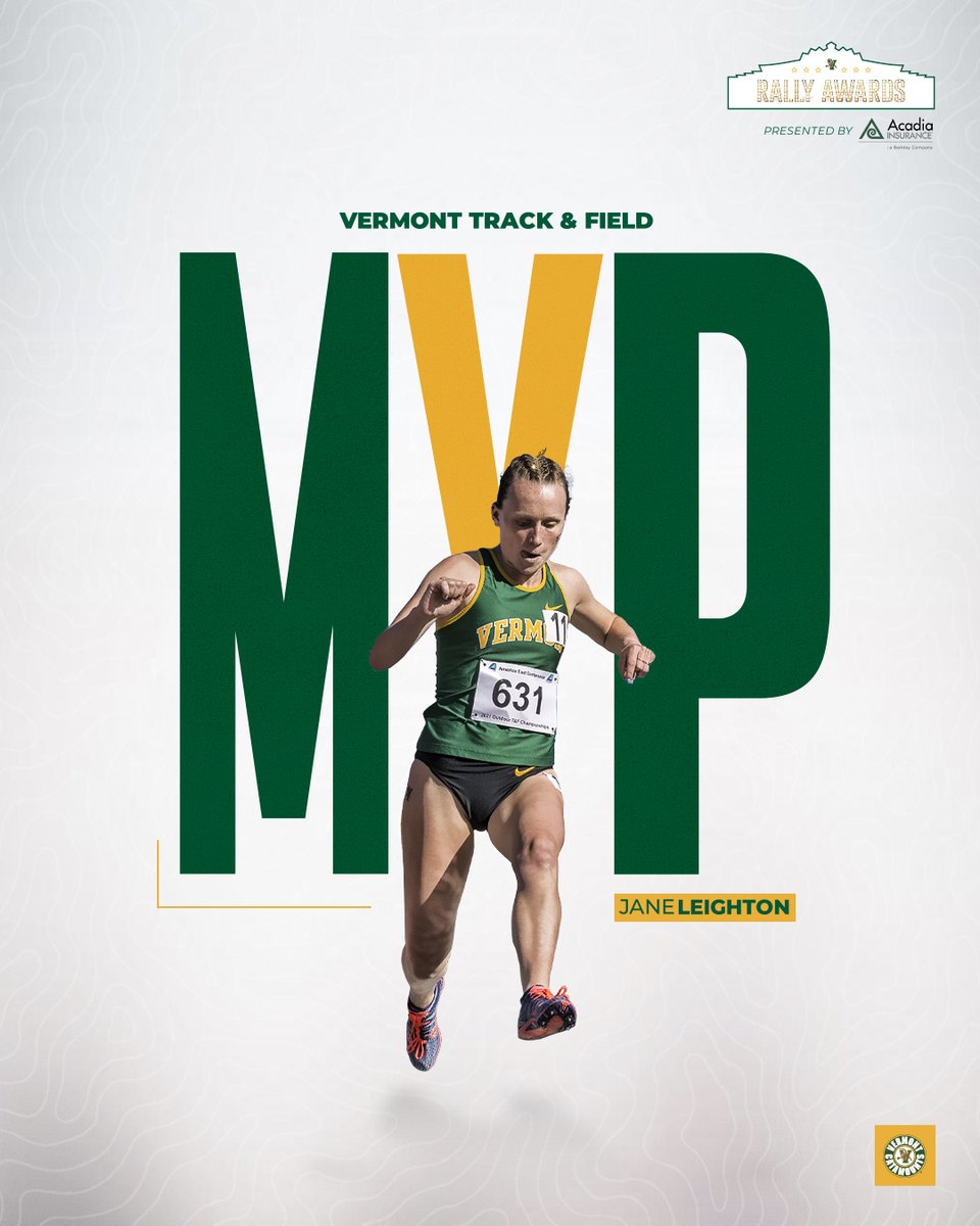 Jane Leighton is the 2021 Women's @UVMtrack Outdoor MVP! She won the women's steeplechase at the New England Championships by 30.31 seconds. Leighton also earned All-Conference honors in the event placing 2nd overall at the AE Championships.
#RallyAwards | #ThisIsVermont