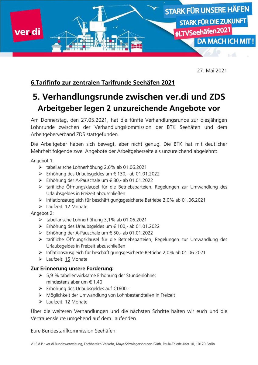 verdimaritimes's tweet photo. 5. Lohnrunde und noch immer kein akzeptables Angebot! https://t.co/6jl0Fs5sOO