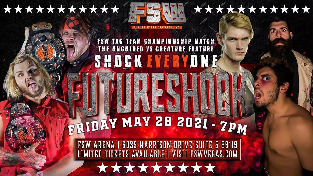 FSWVegas's tweet photo. THIS FRIDAY!
FSW Future Shock LIVE on the #FSWnetwork!
TAG TEAM TITLE MATCH
The Unguided (c) vs. Creature Feature
FSW Network: https://t.co/HpRlovJAIP
Tickets: https://t.co/VMWfHCYNJU https://t.co/b3FzZuv4gU