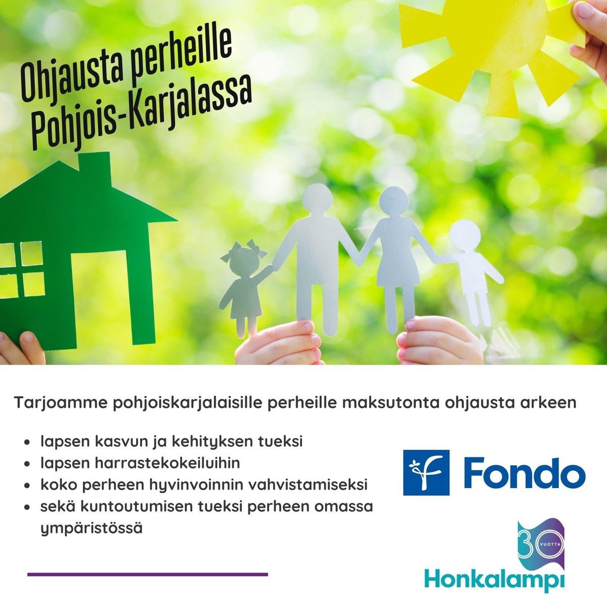 Juhlavuoden 6. hyvä tekomme on lahjoittaa tytäryhtiömme Fondon kanssa 30 tuntia perheohjausta ja harrastekokeiluja 10:lle perheelle Pohjois-Karjalassa. Perheiden valinnassa auttaa Siun sote. Palvelut toteutetaan elo-joulukuussa ❤️
#honkalampi #oonkolmekymppinen #fondo