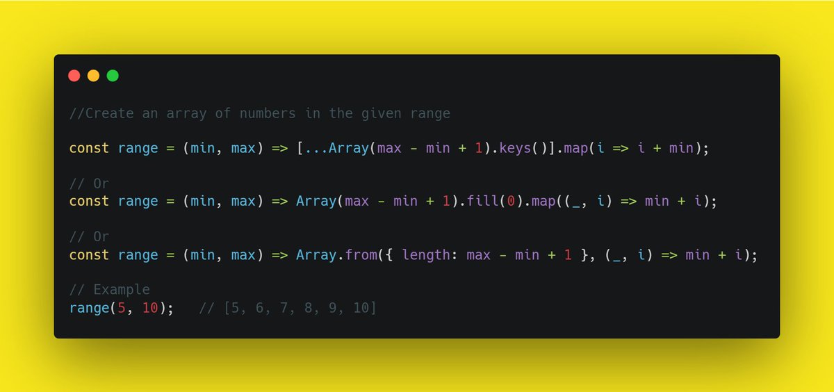 syedsimanta03's tweet image. Create an array of numbers in the given range
#javascript #JavascriptLibraries #javascript30 #javascripting #javascript30 #javascriptbasics #javascriptdeveloper #javascriptiskillingmysoul #javascriptdevelopers #JavaScriptDaily #100DaysOfCode #webdeveloper #website #designer