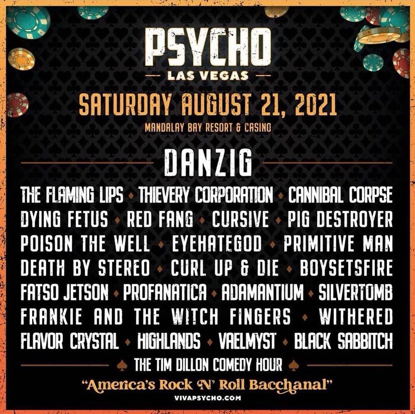 Danbystereo's tweet photo. This is my first show back playing live since February of 2020. Pretty good show to get cracking at it again!! This one I'm playing with @skullandbolts . There's a lot of friends at this one to cut loose with.
#psychofest #vegas #danzig #cannibalcorpse #flaminglips #boysetsfire https://t.co/mKlYwBaY51