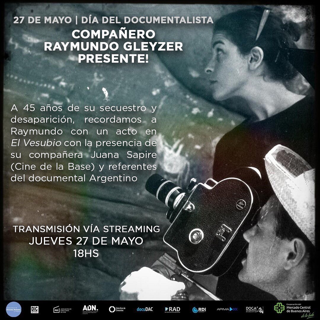 colectivocine's tweet photo. HOY 27 de Mayo 18hs en el Día del Documentalista en Homenaje a #RaymundoGleyzer
Hora: 27 may. 2021 05:30 p. m. Buenos Aires, Georgetown
Unirse a la reunión Zoom
https://t.co/K4CNACVjrc
ID de reunión: 835 5698 4565
#DiadelDocumentalista #CineArgentino #DefiendoCineArgentino https://t.co/tdMHoXcMS5